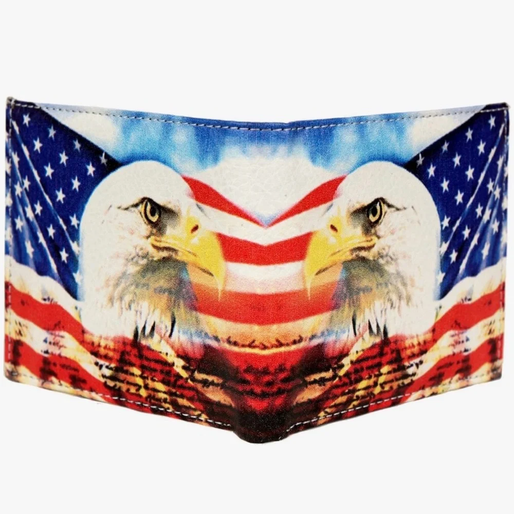 American Flag Eagle Vegan Leather Bifold Wallet NIB